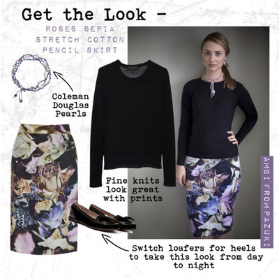 AW14 - Get the Look - Pazuki - Roses Sepia Pencil Skirt