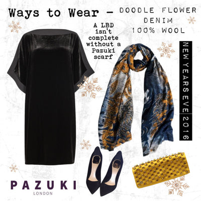 AW16 - Pazuki - Ways to Wear - Doodle Flower Denim 100% Wool Scarf