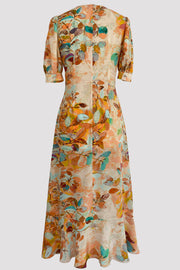 Fortuna Lush Leaves Silk Crepe de Chine Maxi Dress