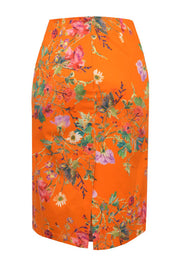 Floris Orange - Stretch Cotton Pencil Skirt