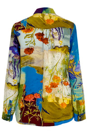 Printed blue silk designer womens shirt by Pazuki