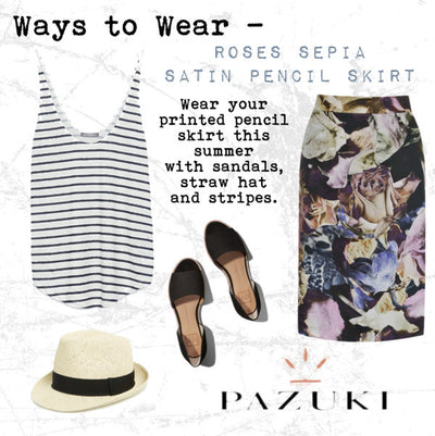 AW14/SS15 - Ways to Wear - Pazuki - Roses Sepia Satin Pencil Skirt