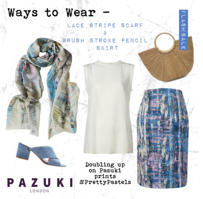 Flash Sale - Pazuki - Ways to Wear - Lace Stripe Scarf & Brush Stroke Pencil Skirt
