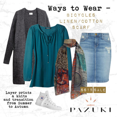 SS15 - Pazuki - Ways to Wear - Bicycles Linen Cotton Scarf