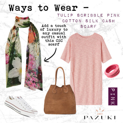 SS15 - Ways to Wear - Pazuki - Tulip Scribble Pink Cotton Silk Cashmere Scarf