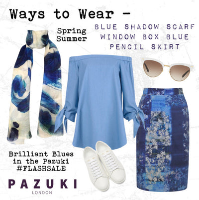 SS16 - Pazuki - FLASHSALE - Ways to Wear - Blue Shadow Scarf and Window Box Blue Pencil Skirt