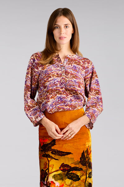Luna Cammu Rust/Lilac Silk Crepe de Chine Shirt