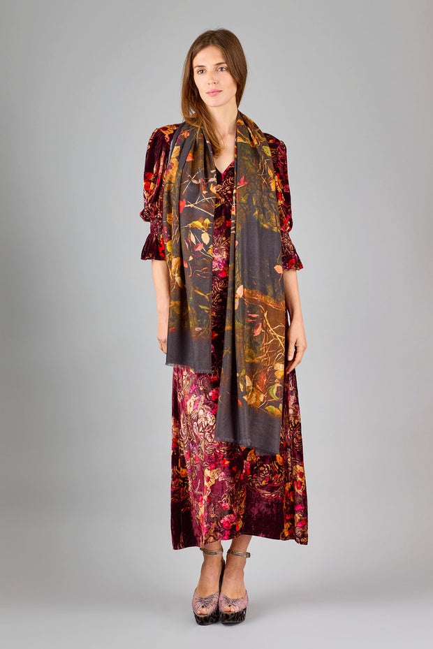 Berries Gold/Brown Wool Silk Scarf