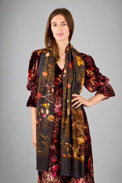 Berries Gold/Brown Wool Silk Scarf