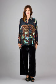 Aphaea Thorny Twigs Black  Silk Crêpe de Chine Shirt