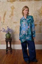 Aphaea Wild Garden Blue Crepe de Chine Shirt