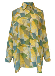 Aphaea Terrazzo Blue Yellow Crepe de Chine Shirt