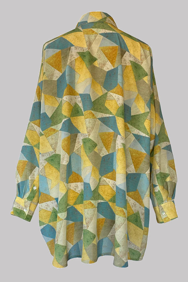 Aphaea Terrazzo Blue Yellow Crepe de Chine Shirt