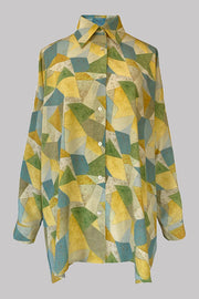 Aphaea Terrazzo Blue Yellow Crepe de Chine Shirt