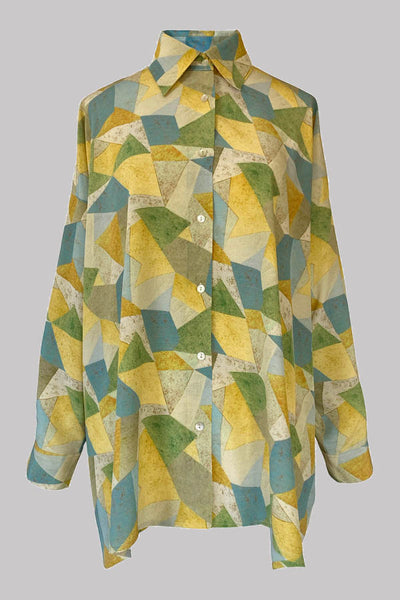 Aphaea Terrazzo Blue Yellow Crepe de Chine Shirt
