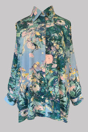 Aphaea Wild Garden Blue Crepe de Chine Shirt