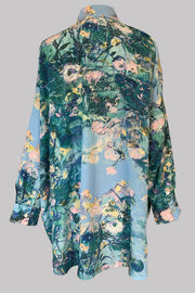 Aphaea Wild Garden Blue Crepe de Chine Shirt