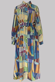 Eudora Corrugate Indigo Silk Crepe de Chine Maxi Dress