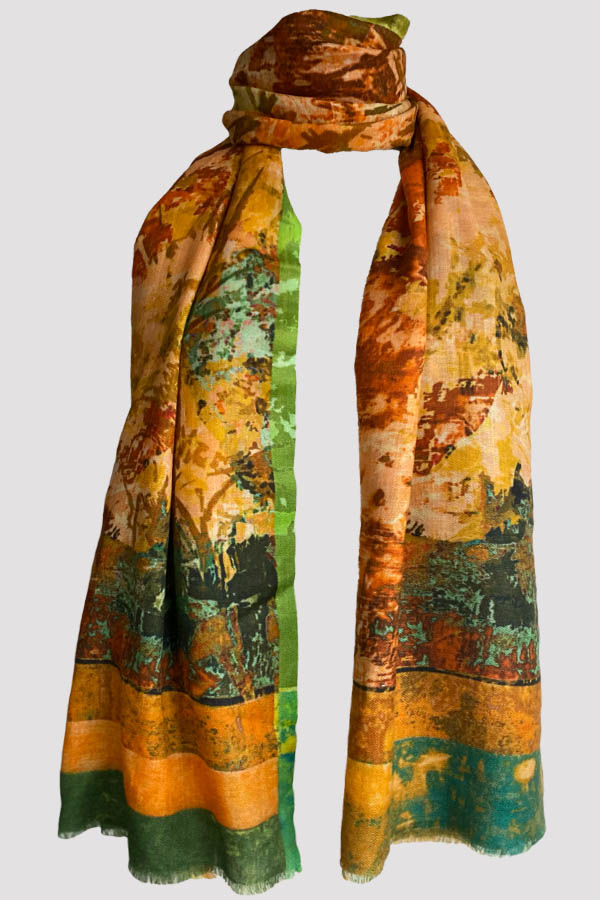 Forest Rust Wool Silk Scarf