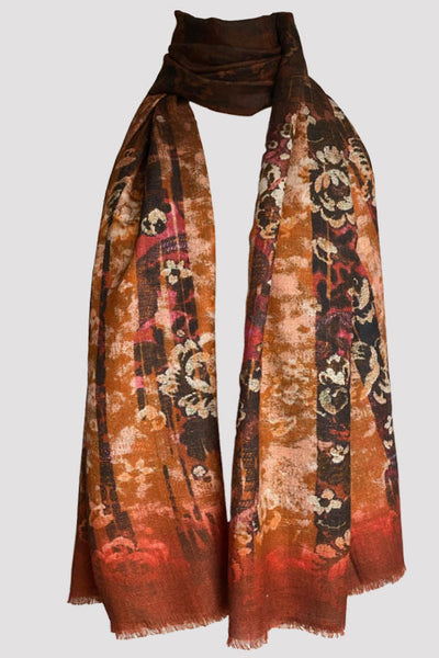 French Tapestry Brown Wool Silk Scarf