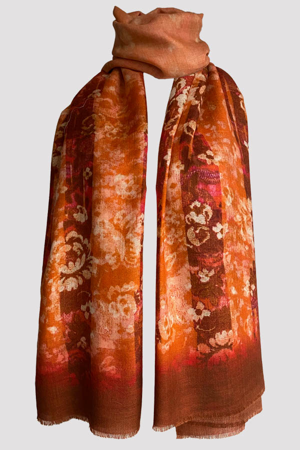 French Tapestry Rust Wool Silk Scarf