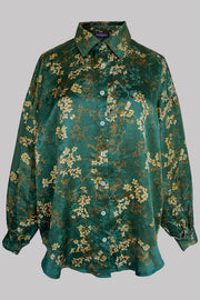 Freya Silk Jacquard Shirt Petites Fleurs Green
