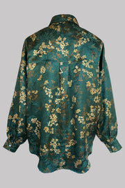 Freya Silk Jacquard Shirt Petites Fleurs Green