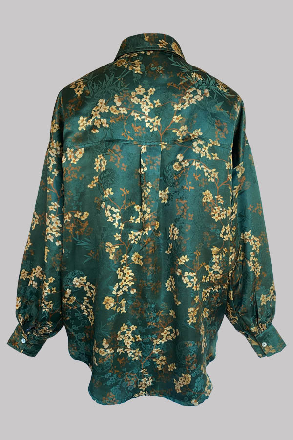 Freya Silk Jacquard Shirt Petites Fleurs Green