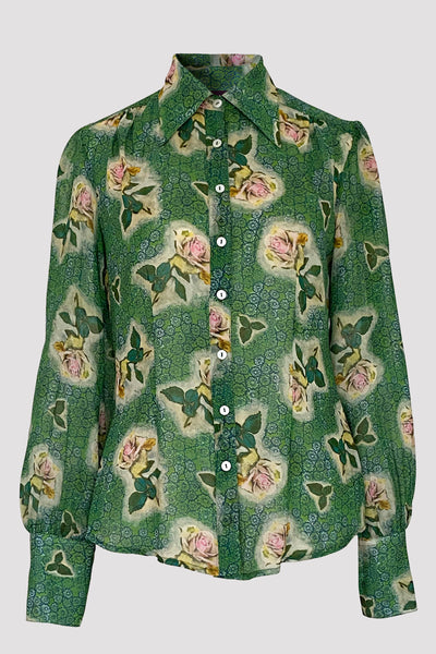HECATE Bed of Roses Green Silk Georgette Shirt
