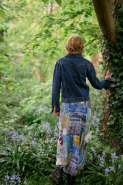 Ariadne Indigo Patch Silk Crepe de Chine Skirt