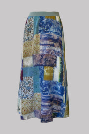 Ariadne Indigo Patch Silk Crepe de Chine Skirt