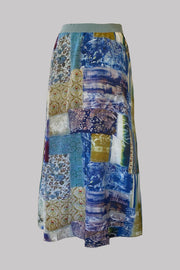 Ariadne Indigo Patch Silk Crepe de Chine Skirt