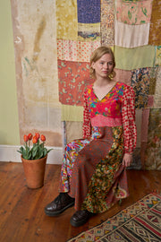 Libertas Pink Patchwork Silk Crepe de Chine Midi Dress