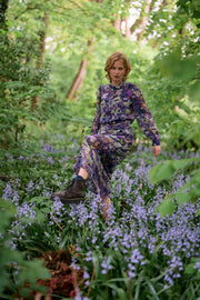 Maeve Lumi Leaf Dark Purple Silk Georgette Maxi Dress