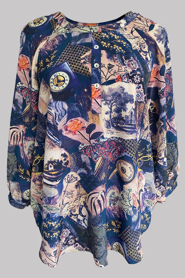 Luna Inheritance Tunic Shirt Indigo 100% Silk