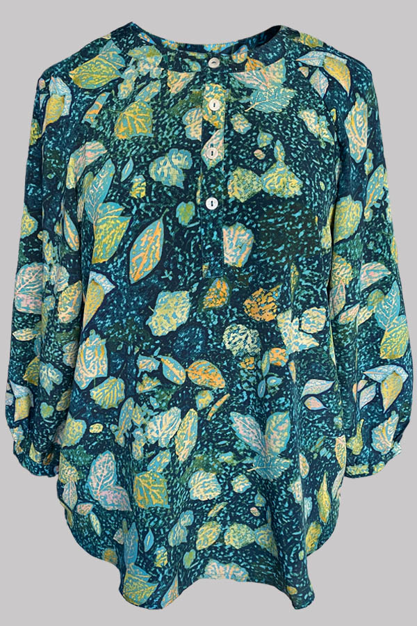 Luna Leafy Path Teal 100% Silk