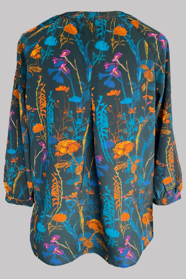 Luna Shadows Teal Tunic Shirt 100% Silk