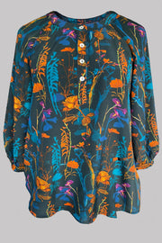 Luna Shadows Teal Tunic Shirt 100% Silk
