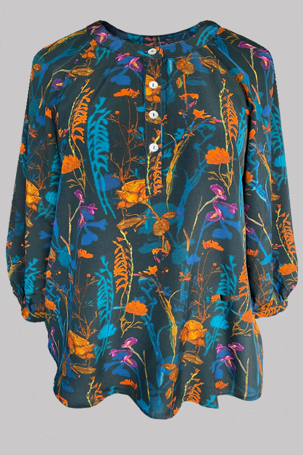 Luna Shadows Teal Tunic Shirt 100% Silk