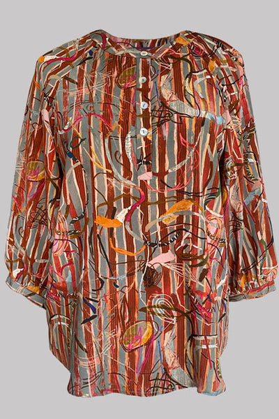 Luna Stripey Stitch Red 100% Silk