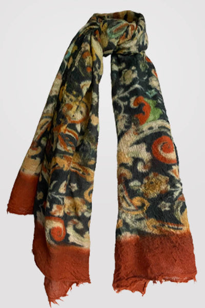 Marble Scrunchy Rust/Charcoal Wool/Silk Scarf