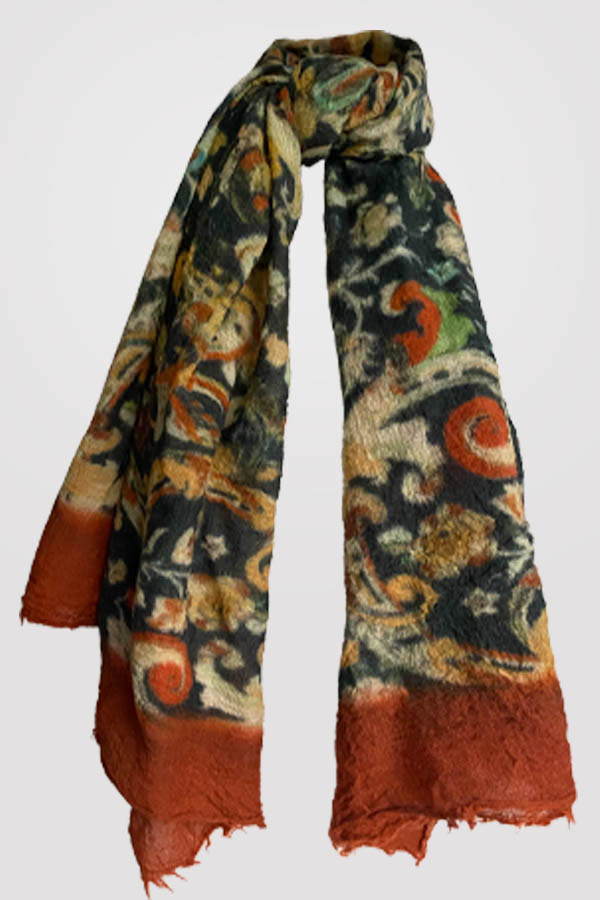 Marble Scrunchy Rust/Charcoal Wool/Silk Scarf