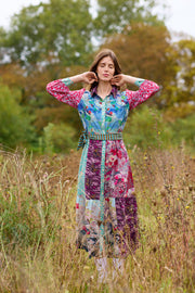 Maeve Bright Patchwork Silk Crepe de Chine Maxi Dress