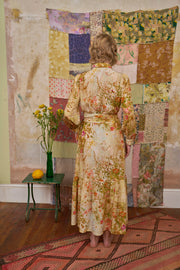 Maeve Meadow Yellow Silk Crepe de Chine Maxi Dress