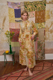 Maeve Meadow Yellow Silk Crepe de Chine Maxi Dress