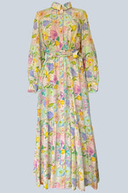 Maeve Painty Flower Silk Crepe de Chine Maxi Dress