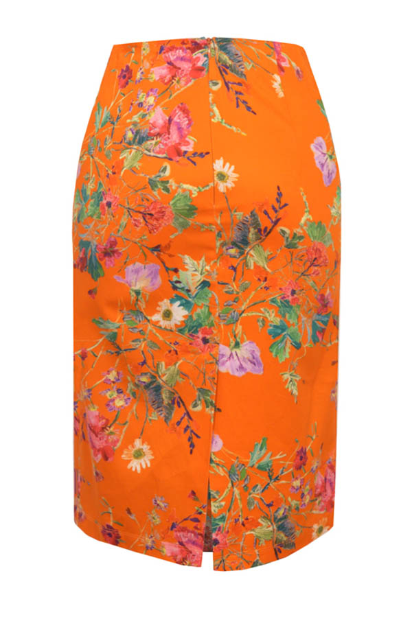 Floris Orange - Stretch Cotton Pencil Skirt