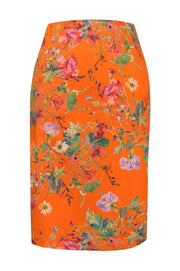 Floris Orange - Stretch Cotton Pencil Skirt