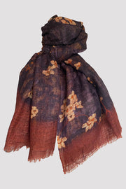 Petites Fleurs Brown Shrunk Cashmere Scarf