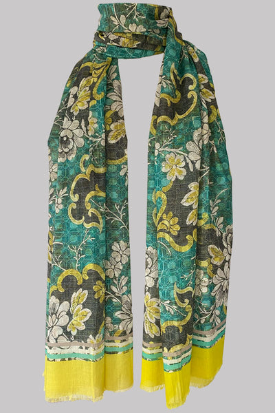 Scroll Turquoise Cotton Scarf